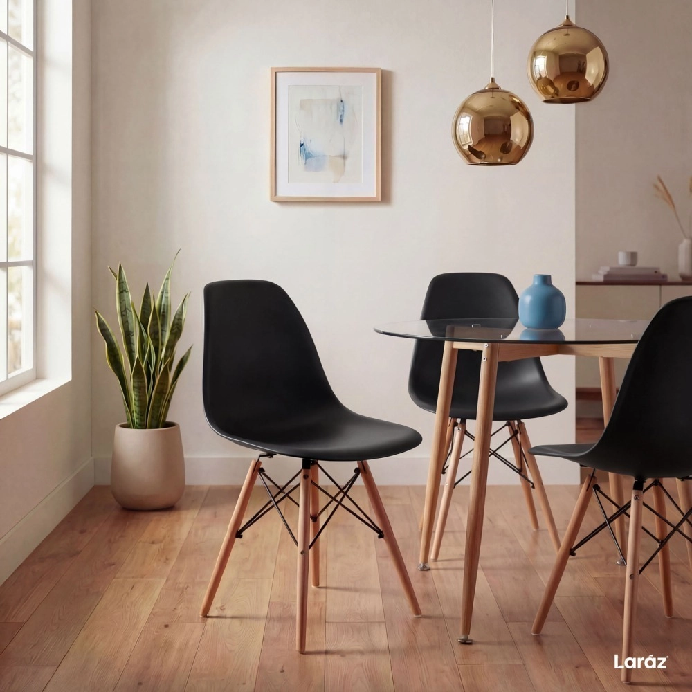 Kit 7 Cadeiras de jantar Charles Eames Eiffel DSW em Polipropileno - Preto