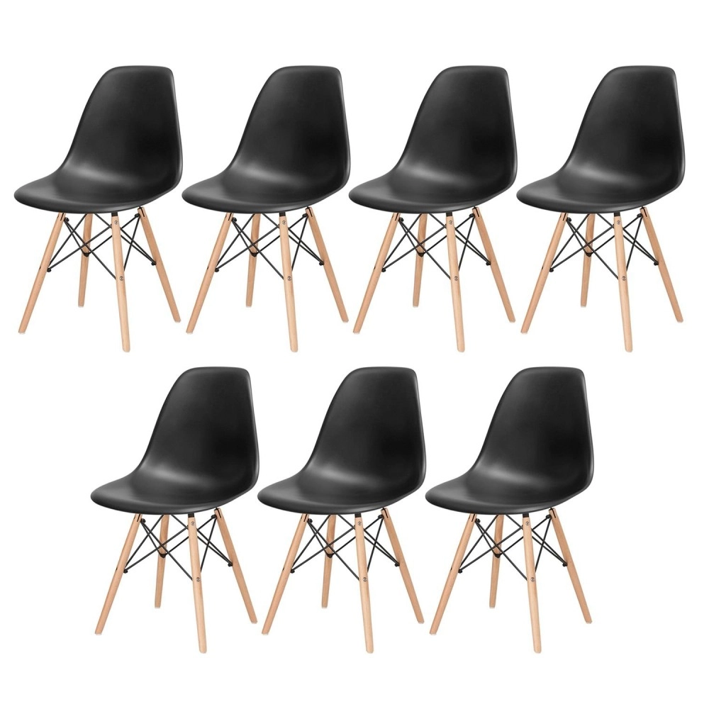 Kit 7 Cadeiras de jantar Charles Eames Eiffel DSW em Polipropileno - Preto
