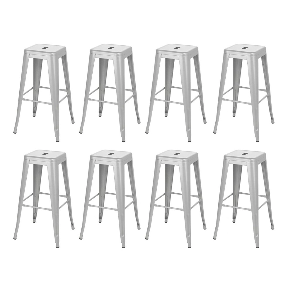 Kit 8 Banquetas alta para bancada Iron Tolix 76 cm - Prata