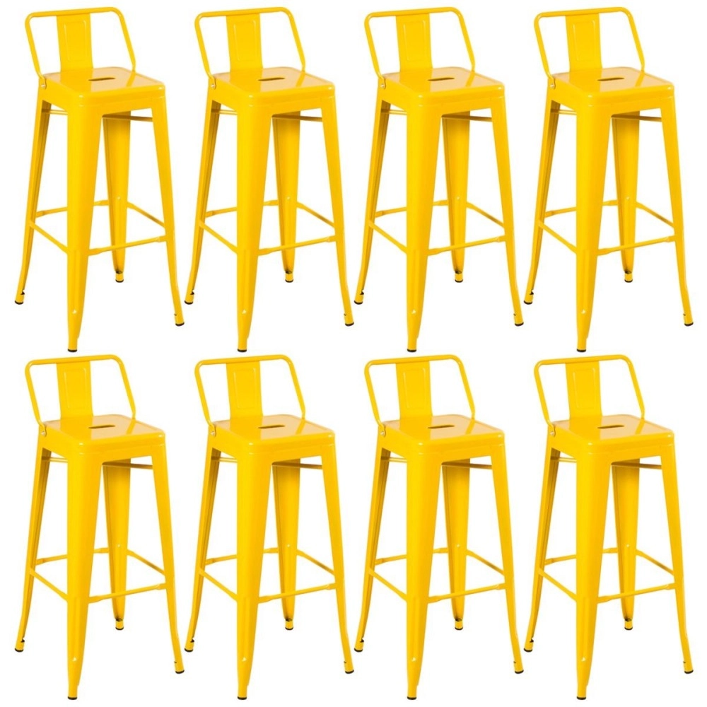 Kit 8 banquetas altas para bancada Iron Tolix com encosto 76 cm – Amarelo