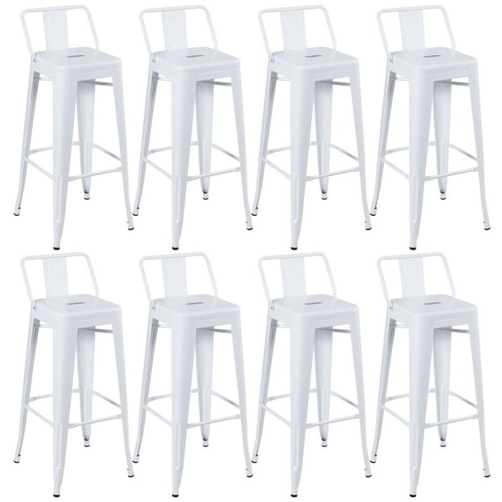 Kit 8 banquetas altas para bancada Iron Tolix com encosto 76 cm – Branco