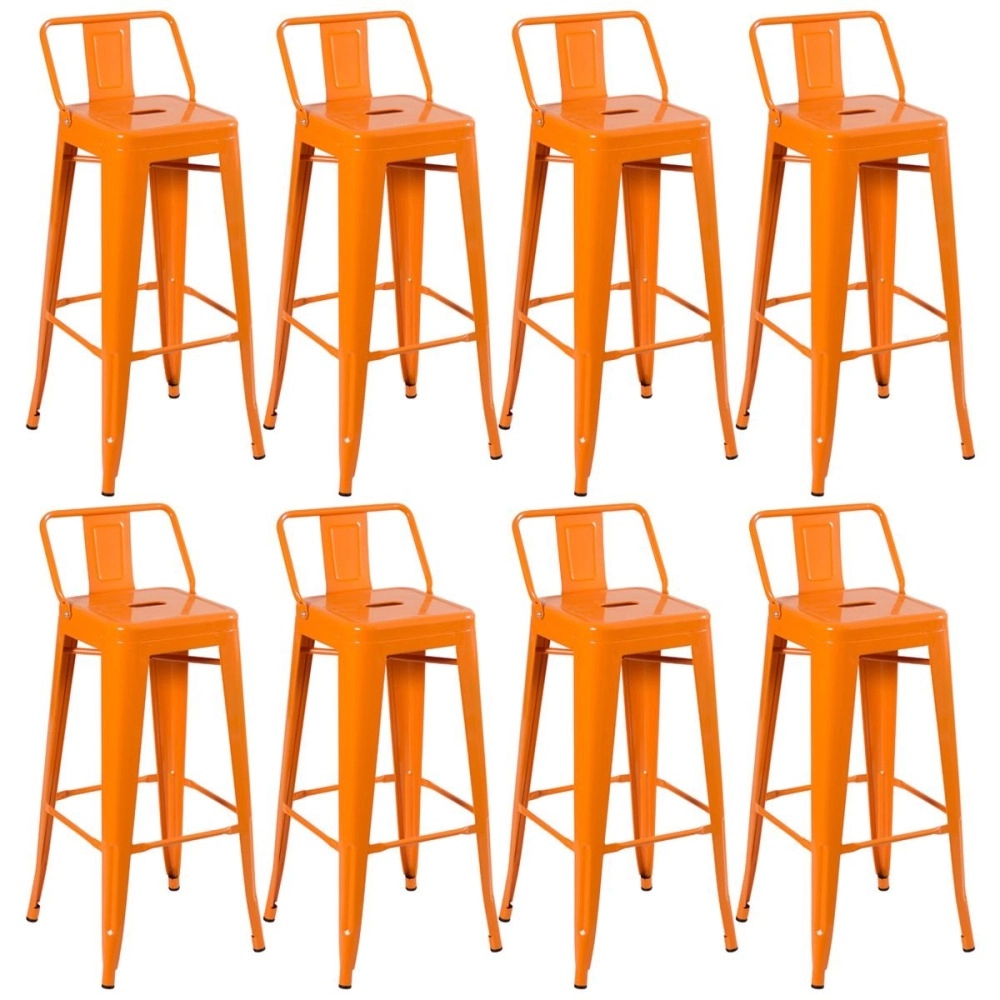 Kit 8 banquetas altas para bancada Iron Tolix com encosto 76 cm – Laranja