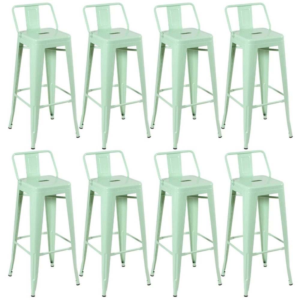 Kit 8 banquetas altas para bancada Iron Tolix com encosto 76 cm – Verde Claro Kit 8 banquetas altas para bancada Iron Tolix com encosto 76 cm – Verde Claro
