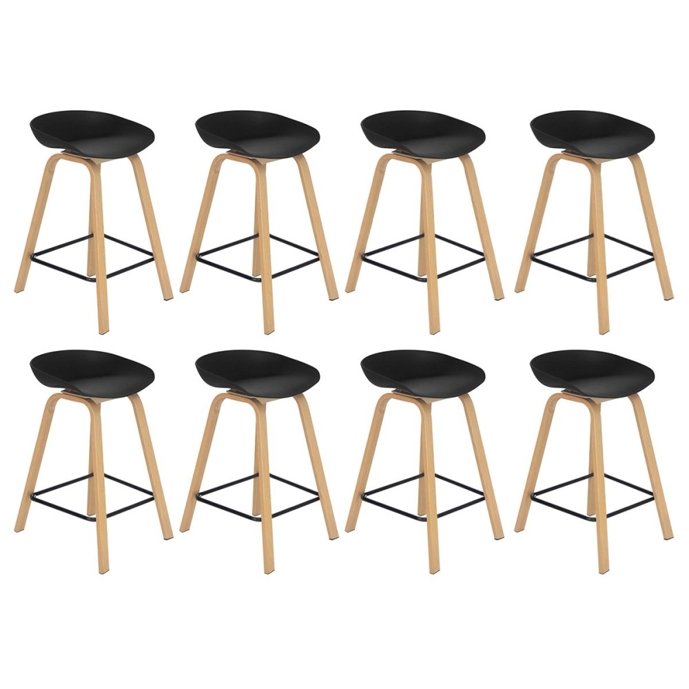 Kit 8 Banquetas média para bancada Cassia com base de madeira 66 cm - Preto Kit 8 Banquetas média para bancada Cassia com base de madeira 66 cm - Preto
