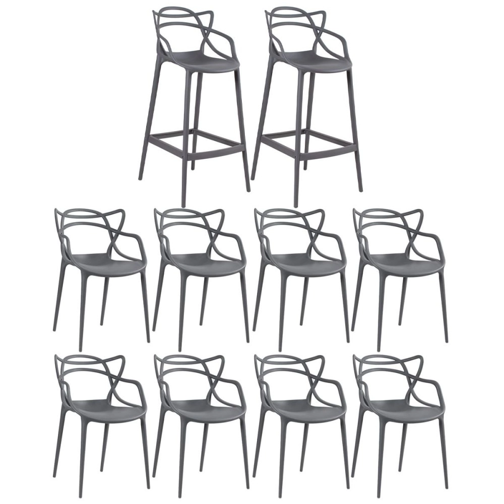 Kit 8 cadeiras + 2 banquetas altas Masters Allegra - Cinza escuro Kit 8 cadeiras + 2 banquetas altas Masters Allegra - Cinza escuro