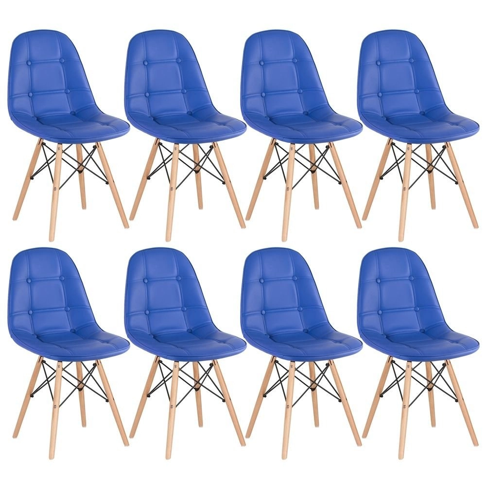 Kit 8 Cadeiras de jantar Charles Eames Eiffel Botonê Estofada - Azul Kit 8 Cadeiras de jantar Charles Eames Eiffel Botonê Estofada - Azul