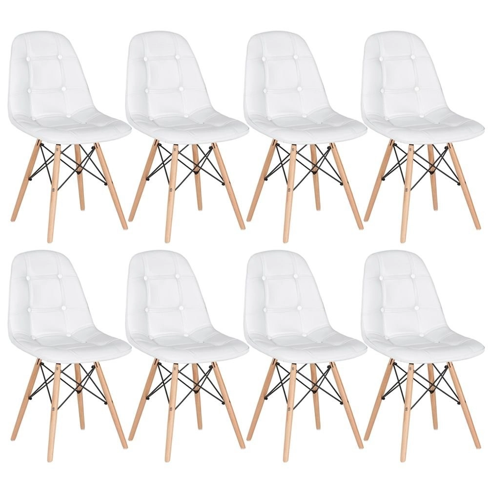 Kit 8 Cadeiras de jantar Charles Eames Eiffel Botonê Estofada - Branco Kit 8 Cadeiras de jantar Charles Eames Eiffel Botonê Estofada - Branco