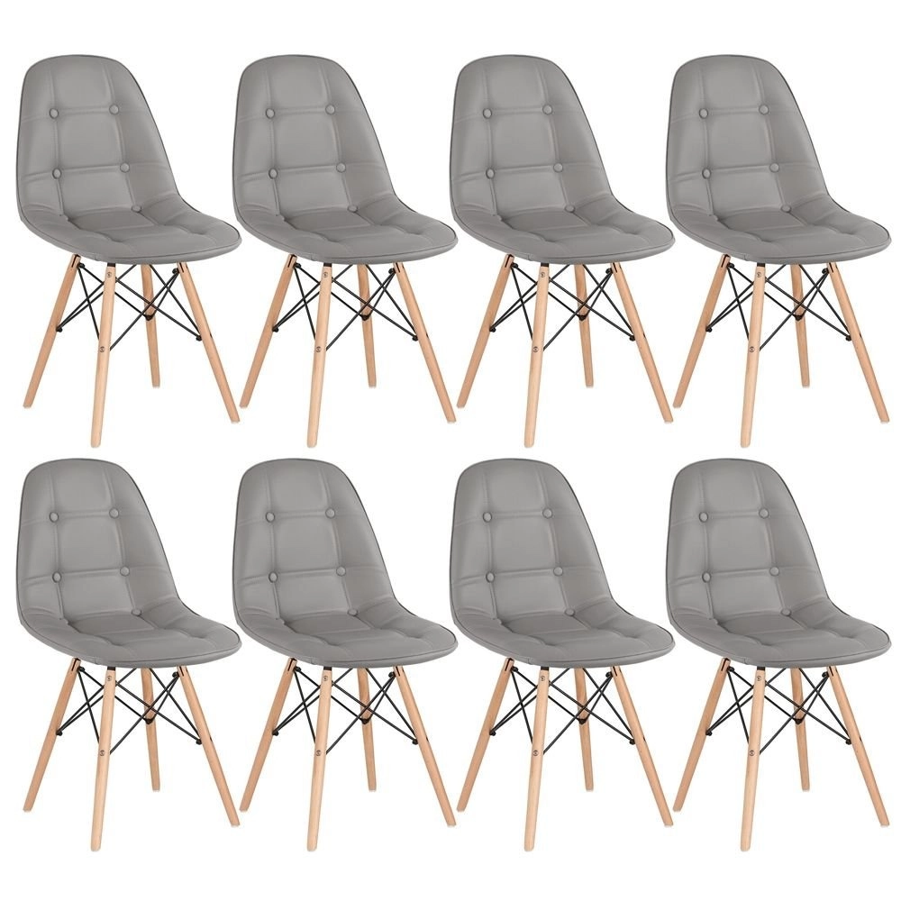 Kit 8 Cadeiras de jantar Charles Eames Eiffel Botonê Estofada - Cinza Kit 8 Cadeiras de jantar Charles Eames Eiffel Botonê Estofada - Cinza