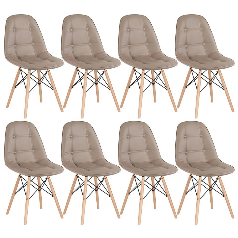 Kit 8 Cadeiras de jantar Charles Eames Eiffel Botonê Estofada - Nude Kit 8 Cadeiras de jantar Charles Eames Eiffel Botonê Estofada - Nude