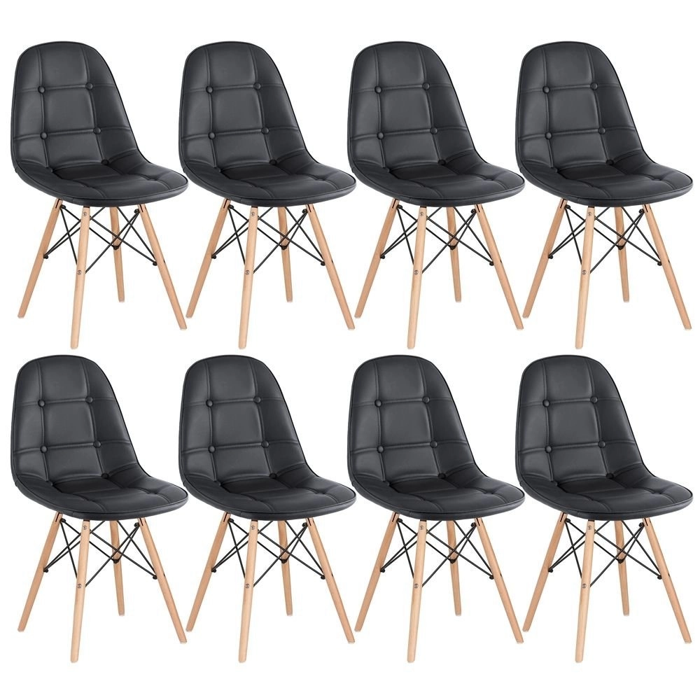 Kit 8 Cadeiras de jantar Charles Eames Eiffel Botonê Estofada - Preto Kit 8 Cadeiras de jantar Charles Eames Eiffel Botonê Estofada - Preto