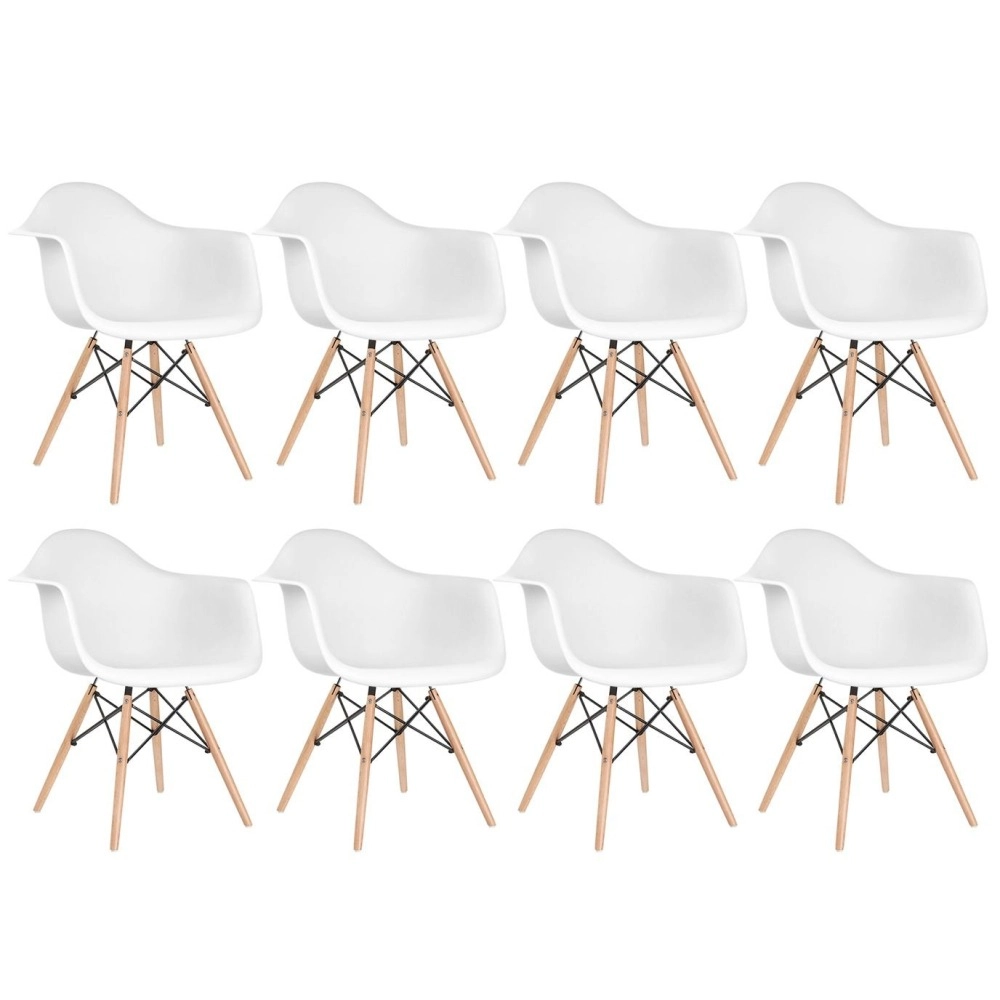 Kit 8 Cadeiras de jantar Charles Eames  Eiffel DAW em Polipropileno - Branco