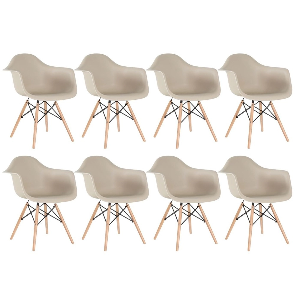 Kit 8 Cadeiras de jantar Charles Eames  Eiffel DAW em Polipropileno - Nude