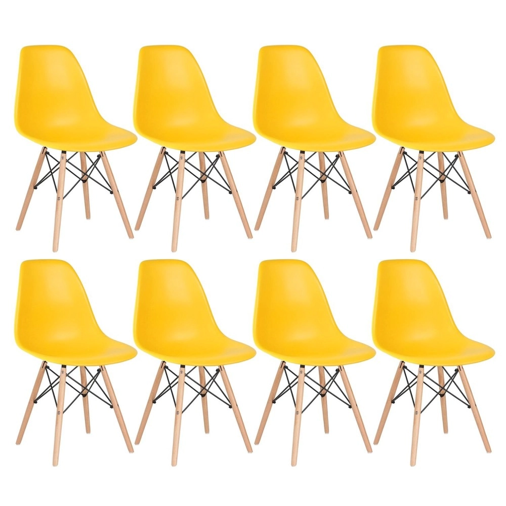 Kit 8 Cadeiras de jantar Charles Eames Eiffel DSW em Polipropileno - Amarelo