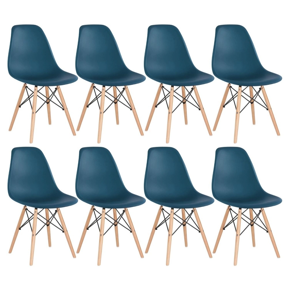 Kit 8 Cadeiras de jantar Charles Eames Eiffel DSW em Polipropileno - Azul petróleo Kit 8 Cadeiras de jantar Charles Eames Eiffel DSW em Polipropileno - Azul petróleo