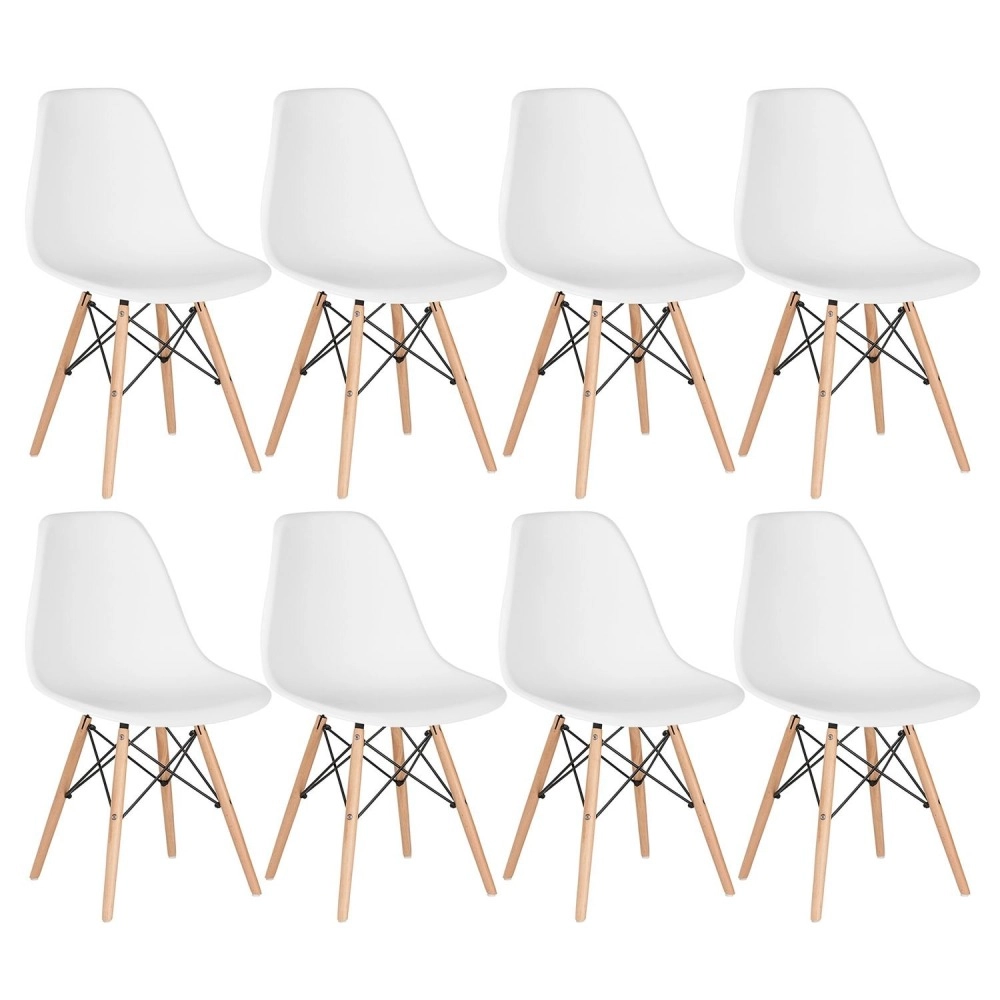 Kit 8 Cadeiras de jantar Charles Eames Eiffel DSW em Polipropileno - Branco Kit 8 Cadeiras de jantar Charles Eames Eiffel DSW em Polipropileno - Branco