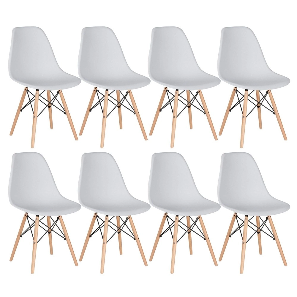 Kit 8 Cadeiras de jantar Charles Eames Eiffel DSW em Polipropileno - Cinza claro Kit 8 Cadeiras de jantar Charles Eames Eiffel DSW em Polipropileno - Cinza claro