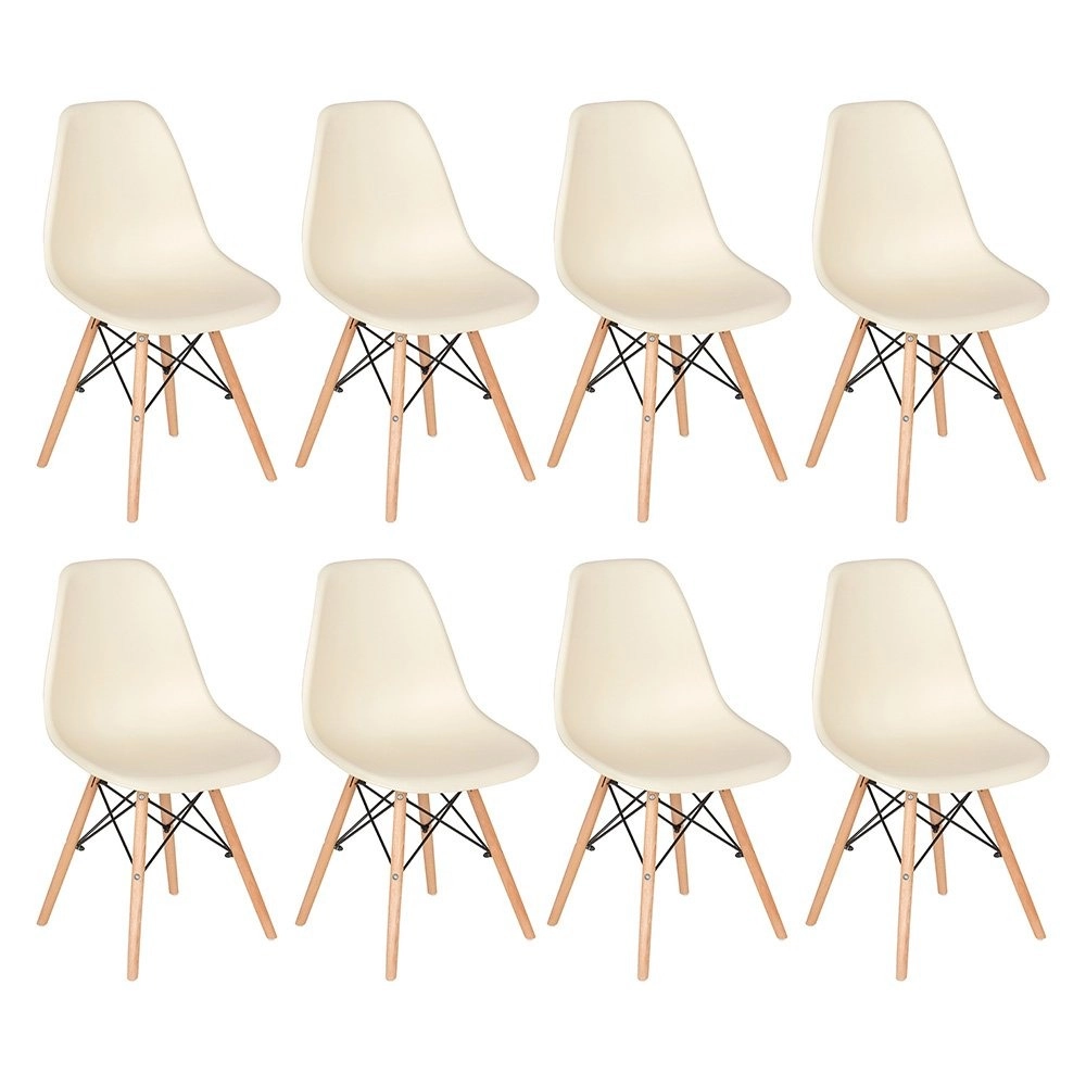 Kit 8 Cadeiras de jantar Charles Eames Eiffel DSW em Polipropileno - Creme Kit 8 Cadeiras de jantar Charles Eames Eiffel DSW em Polipropileno - Creme