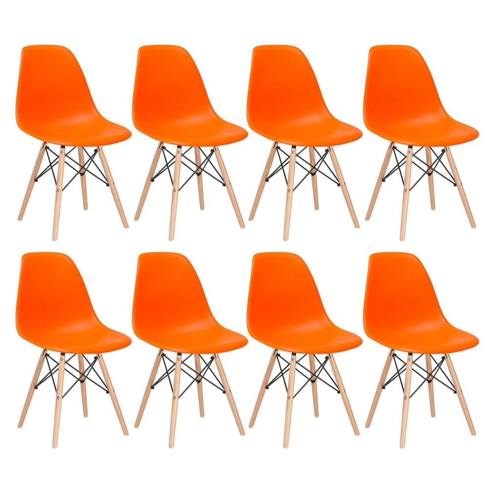 Kit 8 Cadeiras de jantar Charles Eames Eiffel DSW em Polipropileno - Laranja