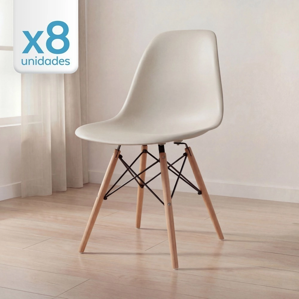 Kit 8 Cadeiras de jantar Charles Eames Eiffel DSW em Polipropileno - Nude Kit 8 Cadeiras de jantar Charles Eames Eiffel DSW em Polipropileno - Nude