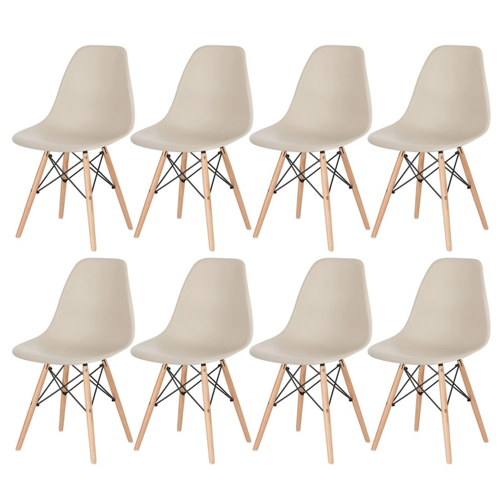 Kit 8 Cadeiras de jantar Charles Eames Eiffel DSW em Polipropileno - Nude Kit 8 Cadeiras de jantar Charles Eames Eiffel DSW em Polipropileno - Nude