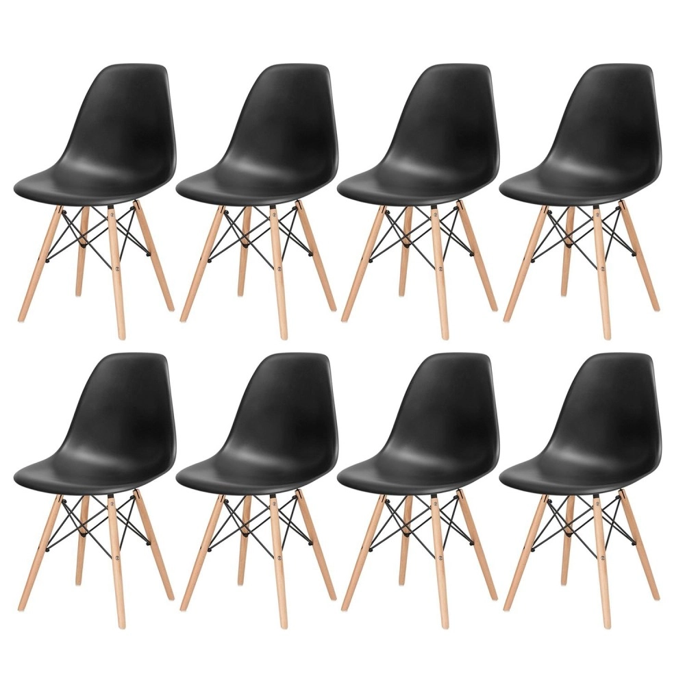 Kit 8 Cadeiras de jantar Charles Eames Eiffel DSW em Polipropileno - Preto Kit 8 Cadeiras de jantar Charles Eames Eiffel DSW em Polipropileno - Preto