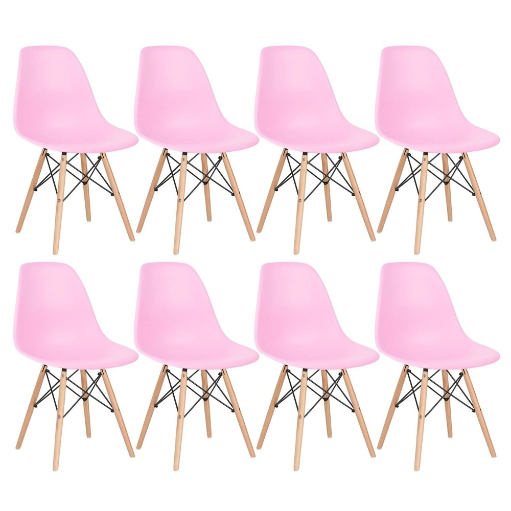 Kit 8 Cadeiras de jantar Charles Eames Eiffel DSW em Polipropileno - Rosa claro Kit 8 Cadeiras de jantar Charles Eames Eiffel DSW em Polipropileno - Rosa claro