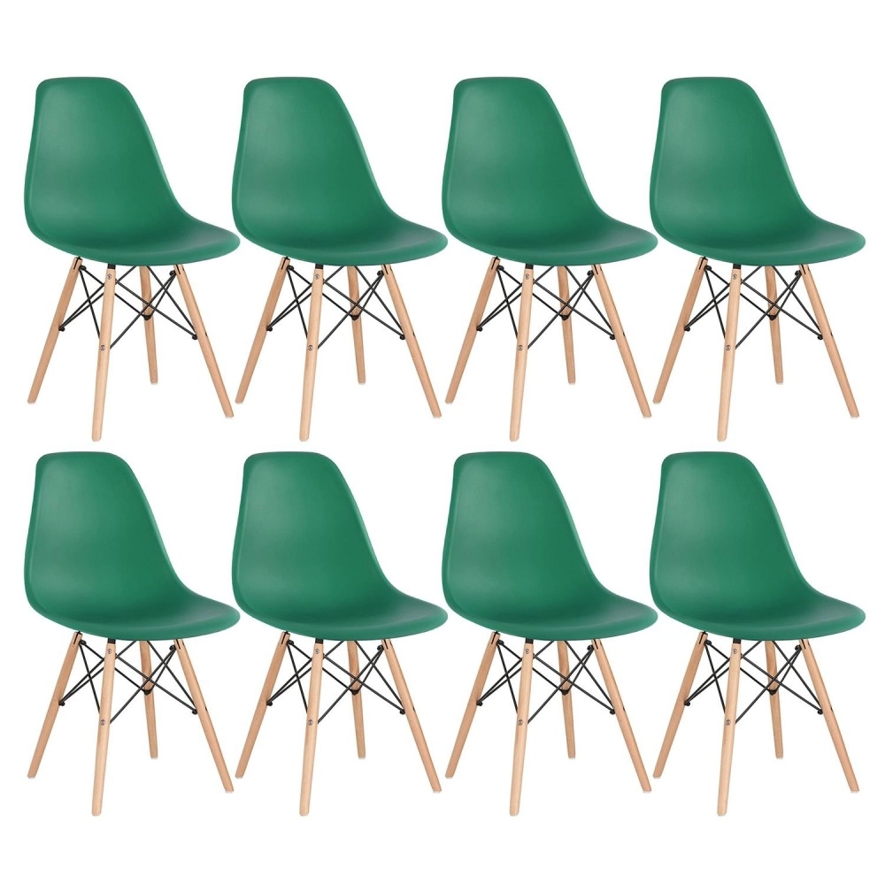 Kit 8 Cadeiras de jantar Charles Eames Eiffel DSW em Polipropileno - Verde escuro