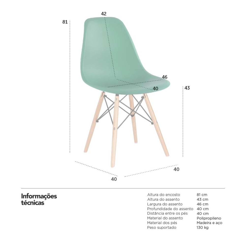 Kit 8 Cadeiras de jantar Charles Eames Eiffel DSW em Polipropileno - Verde escuro