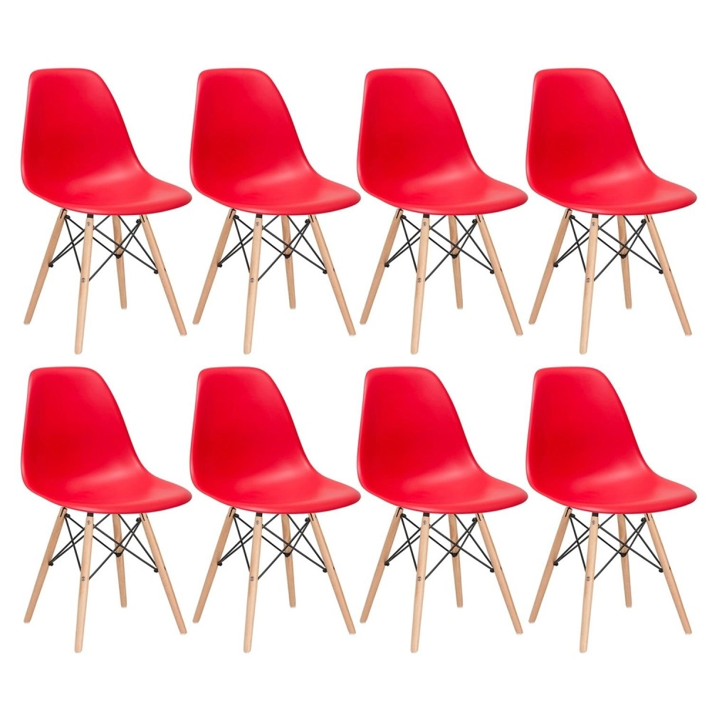Kit 8 Cadeiras de jantar Charles Eames Eiffel DSW em Polipropileno - Vermelho