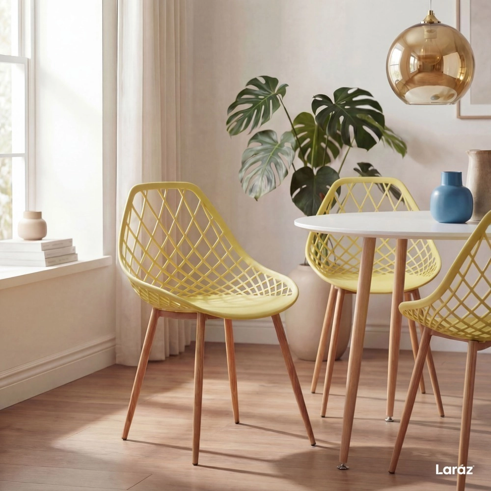 Kit 8 cadeiras de jantar Clarice Cloe com design contemporâneo – Amarelo