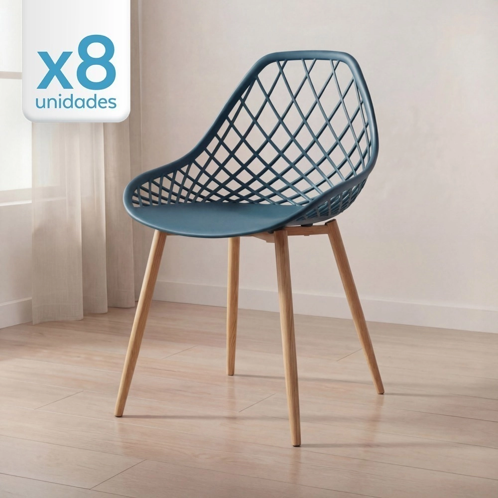 Kit 8 cadeiras de jantar Clarice Cloe com design contemporâneo – Azul petróleo Kit 8 cadeiras de jantar Clarice Cloe com design contemporâneo – Azul petróleo