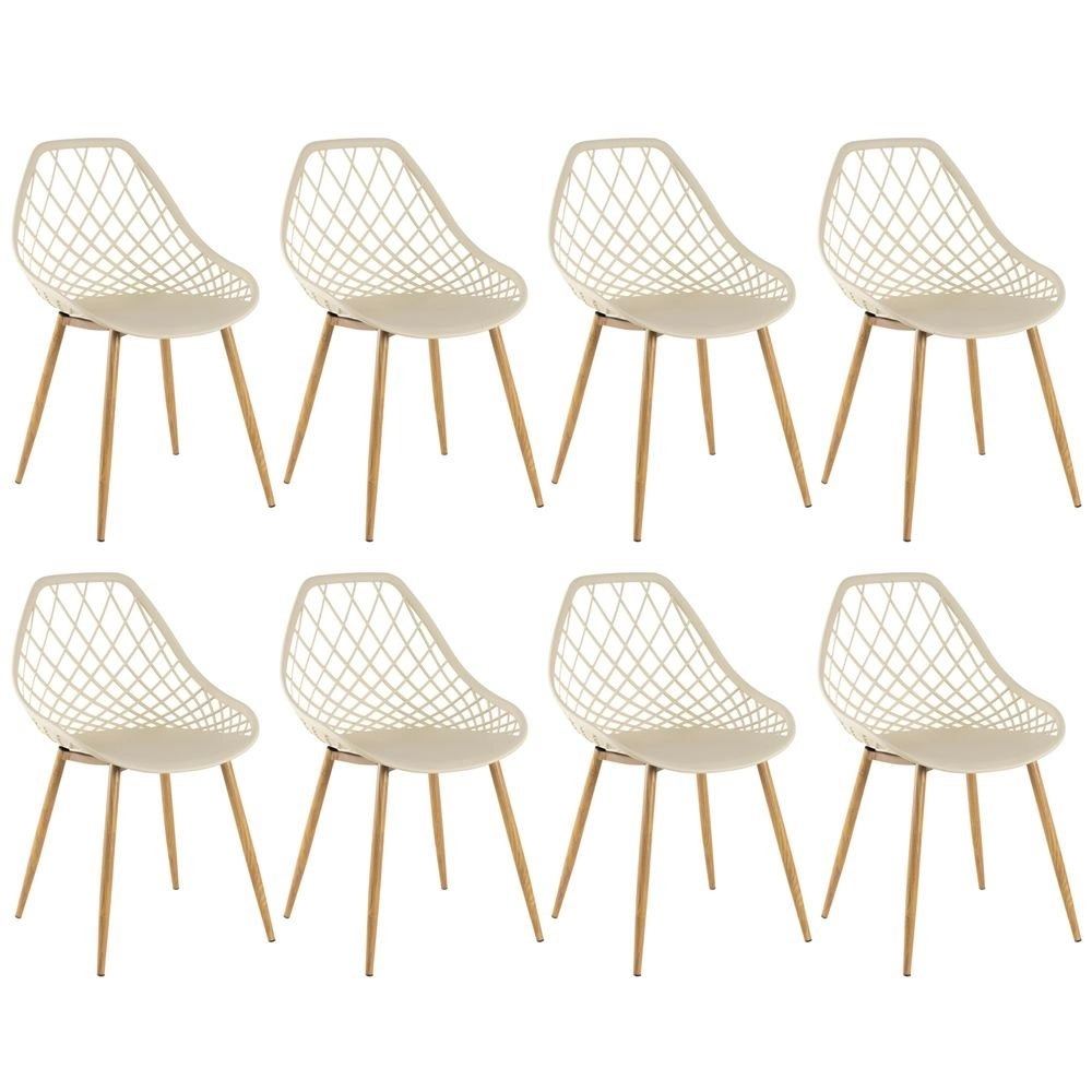 Kit 8 cadeiras de jantar Clarice Cloe com design contemporâneo – Nude
