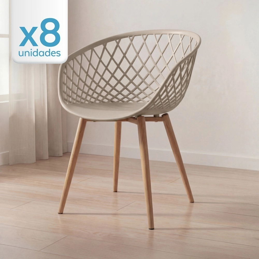 Kit 8 Cadeiras de jantar Clarice Nest com design moderno e anatômico - Nude