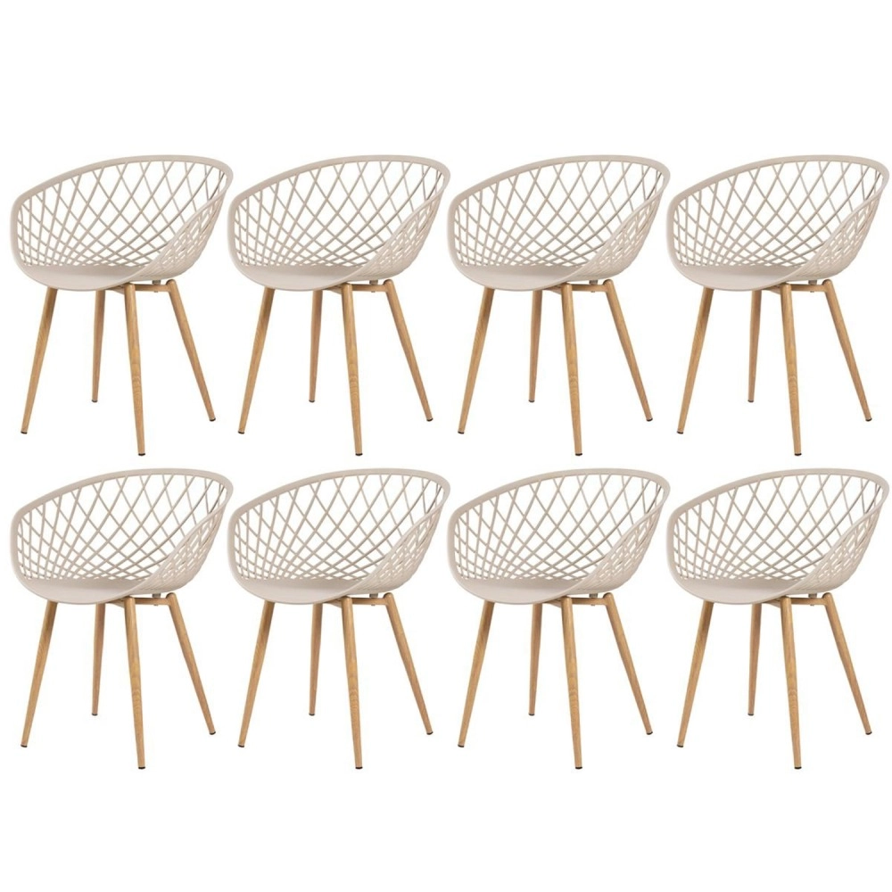 Kit 8 Cadeiras de jantar Clarice Nest com design moderno e anatômico - Nude