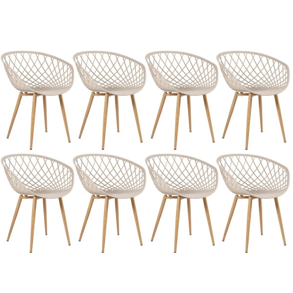 Kit 8 Cadeiras de jantar Clarice Nest com design moderno e anatômico - Nude