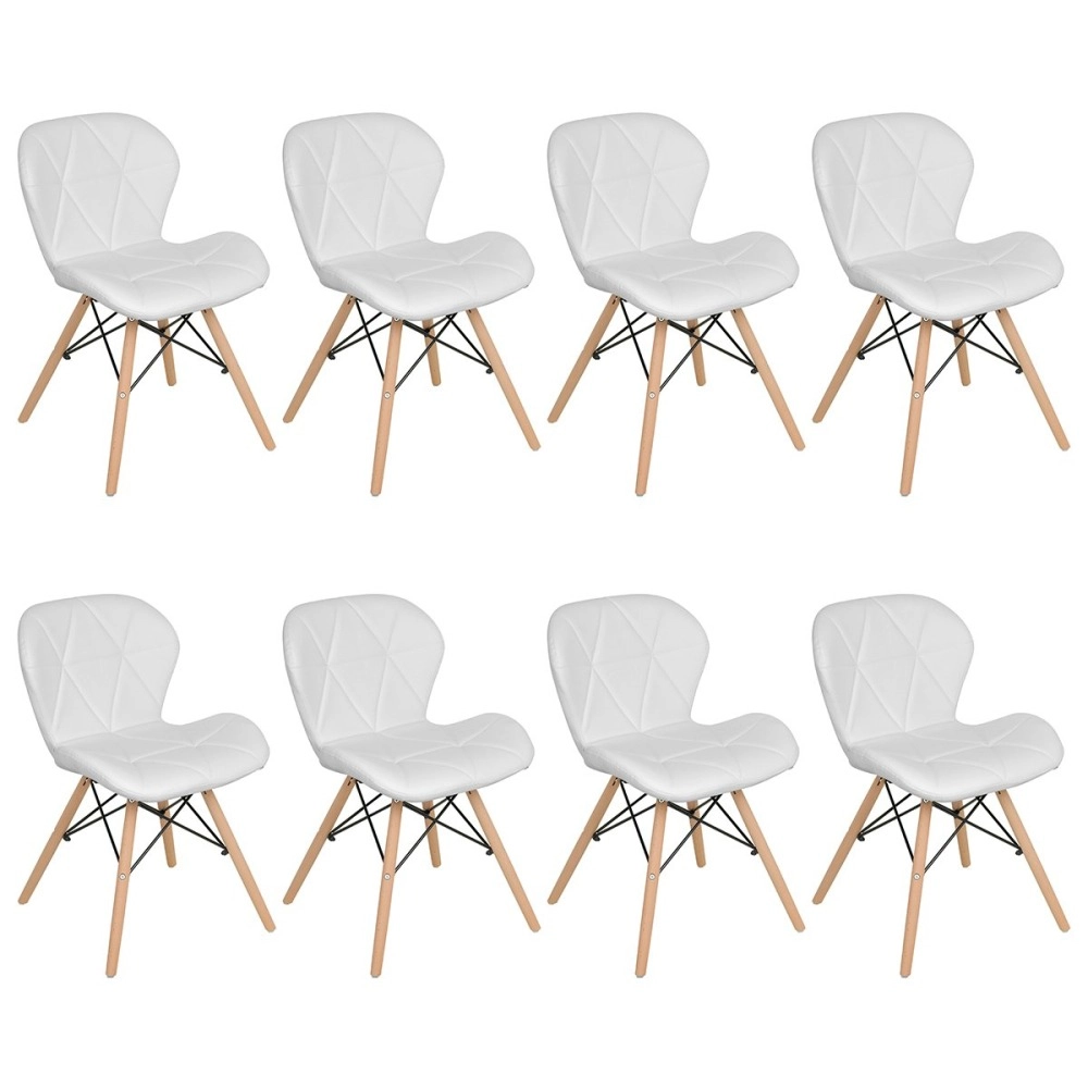 Kit 8 Cadeiras de jantar estofada Charles Eames Eiffel Slim Wood confort – Branco Kit 8 Cadeiras de jantar estofada Charles Eames Eiffel Slim Wood confort – Branco
