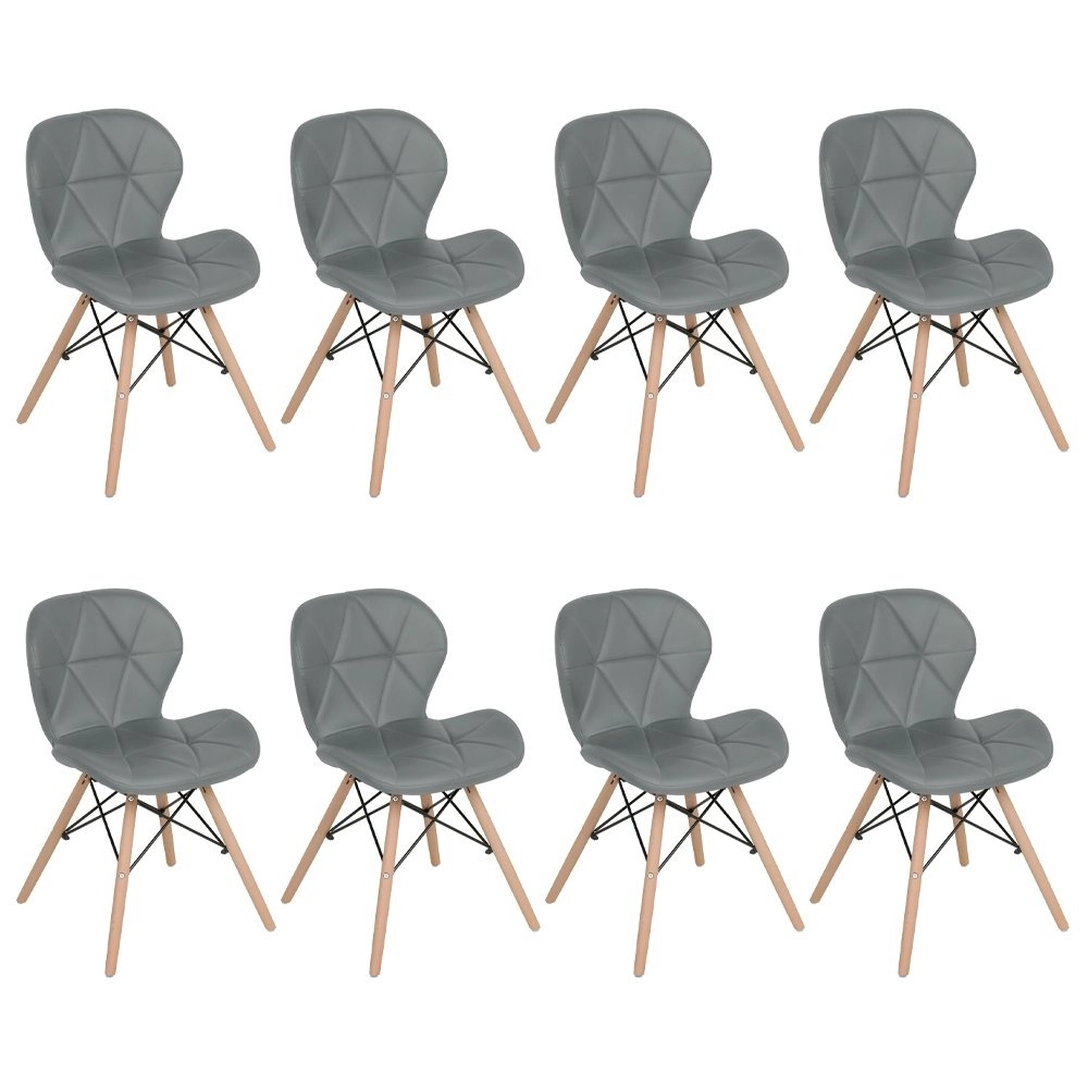 Kit 8 Cadeiras de jantar estofada Charles Eames Eiffel Slim Wood confort – Cinza Kit 8 Cadeiras de jantar estofada Charles Eames Eiffel Slim Wood confort – Cinza