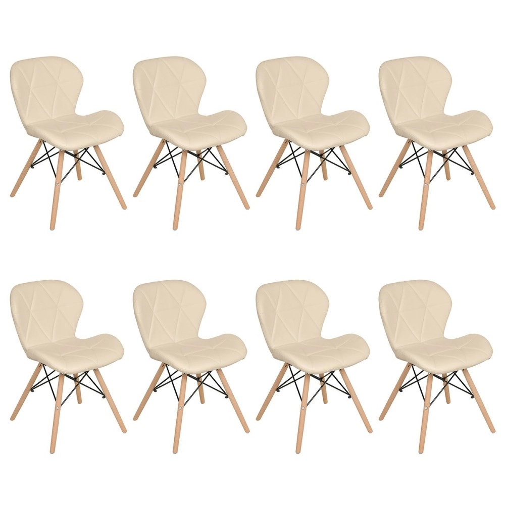 Kit 8 Cadeiras de jantar estofada Charles Eames Eiffel Slim Wood confort – Nude