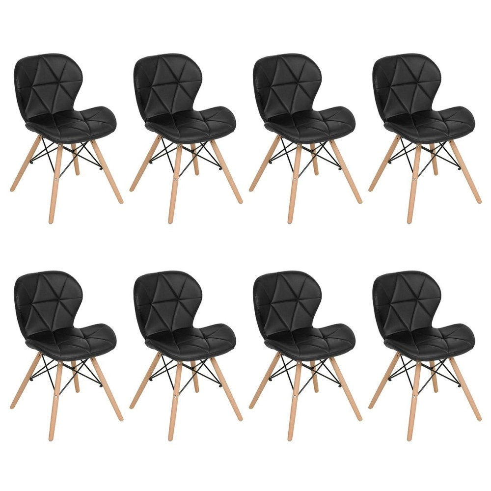 Kit 8 Cadeiras de jantar estofada Charles Eames Eiffel Slim Wood confort – Preto Kit 8 Cadeiras de jantar estofada Charles Eames Eiffel Slim Wood confort – Preto