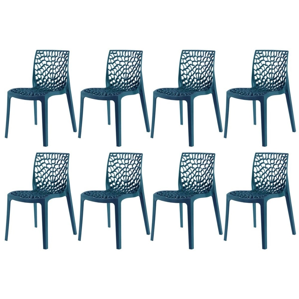 Kit 8 Cadeiras de jantar Gruvyer com design contemporâneo e anatômico - Azul petróleo
