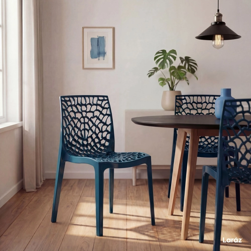 Kit 8 Cadeiras de jantar Gruvyer com design contemporâneo e anatômico - Azul petróleo