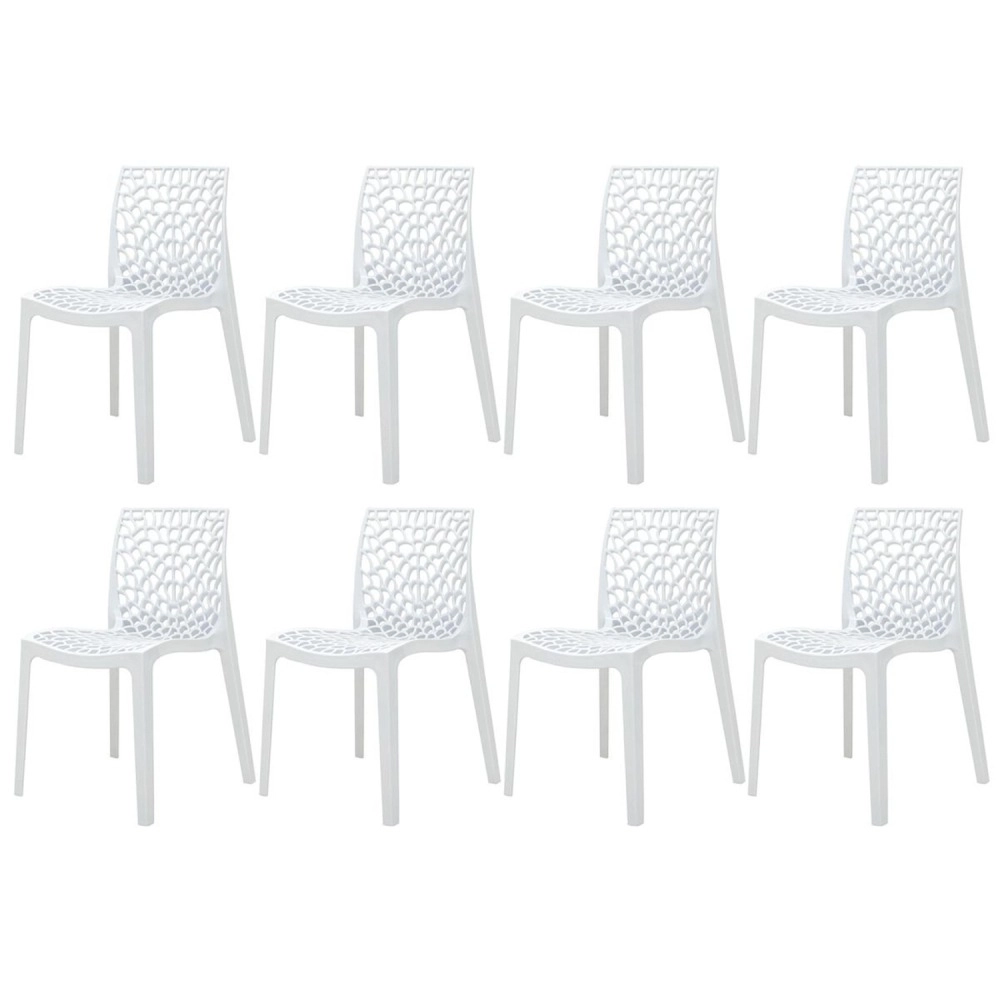 Kit 8 Cadeiras de jantar Gruvyer com design contemporâneo e anatômico - Branco Kit 8 Cadeiras de jantar Gruvyer com design contemporâneo e anatômico - Branco