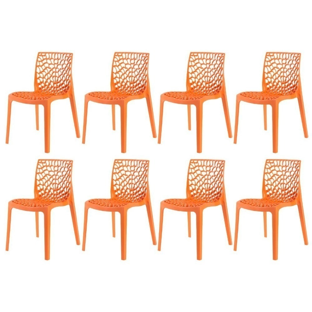 Kit 8 Cadeiras de jantar Gruvyer com design contemporâneo e anatômico - Laranja Kit 8 Cadeiras de jantar Gruvyer com design contemporâneo e anatômico - Laranja