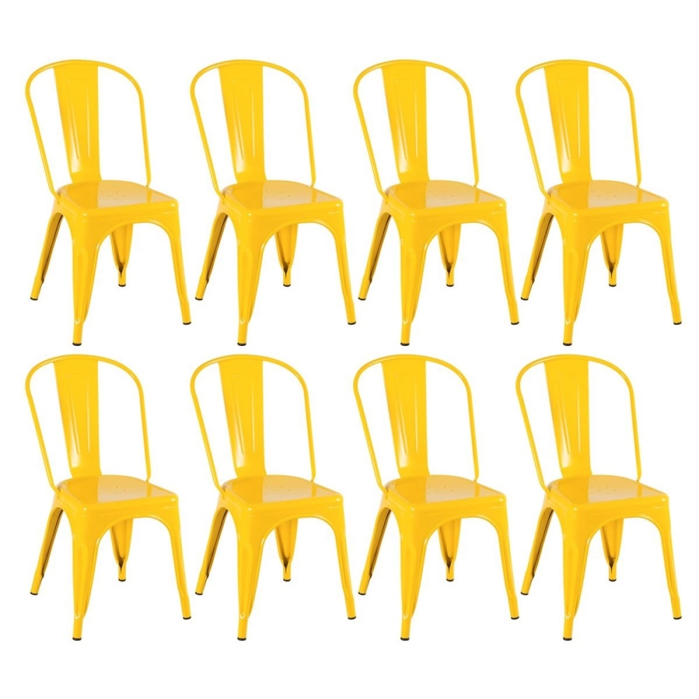 Kit 8 Cadeiras de jantar Iron Tolix com design industrial – Amarelo Kit 8 Cadeiras de jantar Iron Tolix com design industrial – Amarelo