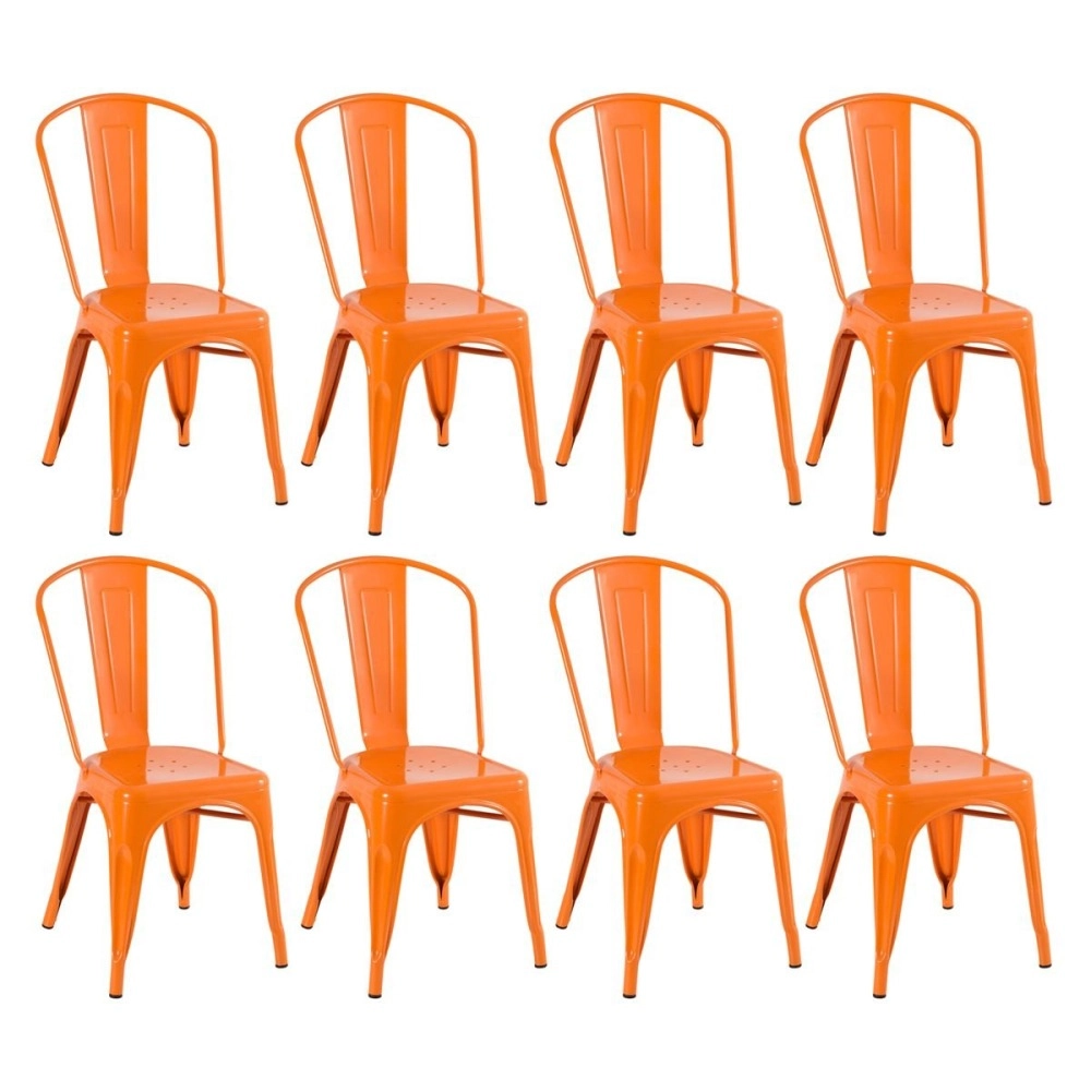 Kit 8 Cadeiras de jantar Iron Tolix com design industrial – Laranja Kit 8 Cadeiras de jantar Iron Tolix com design industrial – Laranja