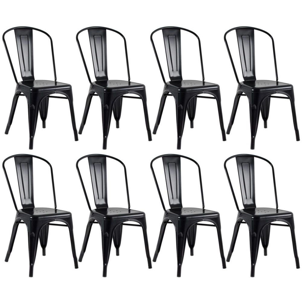 Kit 8 Cadeiras de jantar Iron Tolix com design industrial - Preto Semibrilho