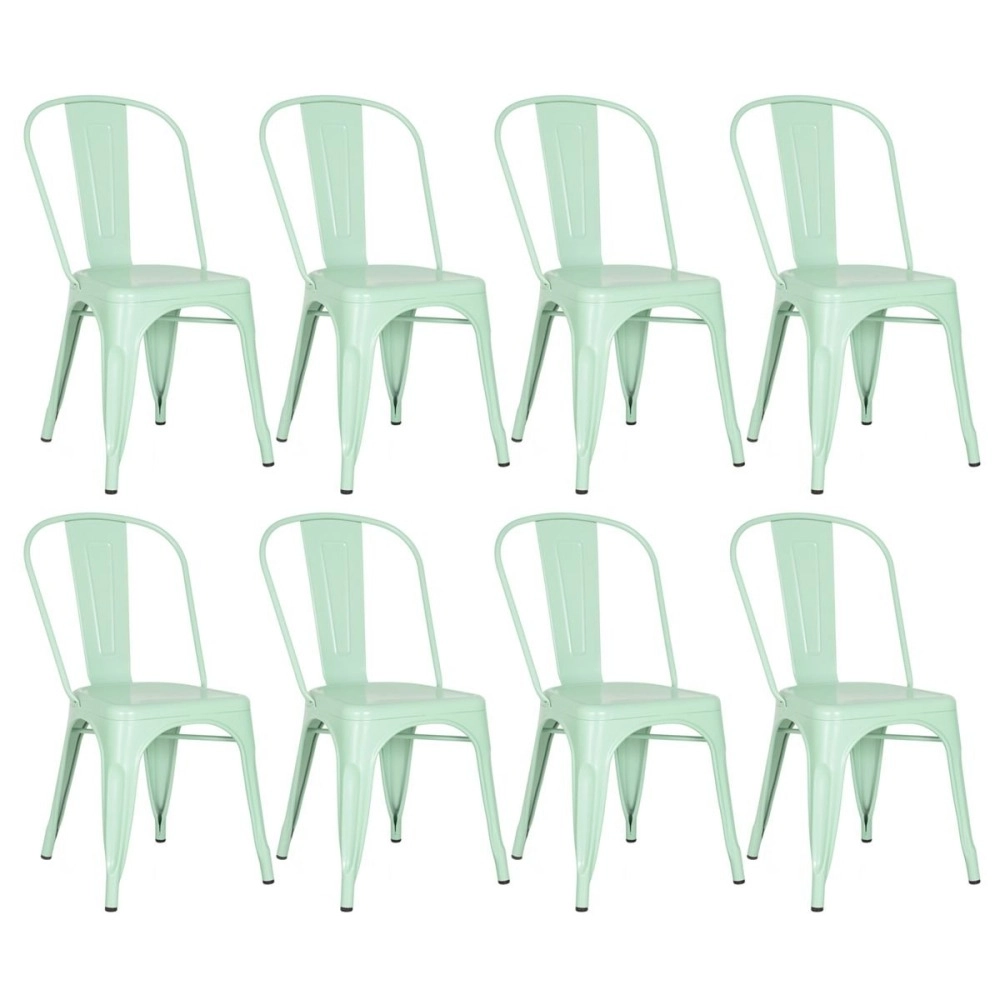 Kit 8 Cadeiras de jantar Iron Tolix com design industrial – Verde Claro