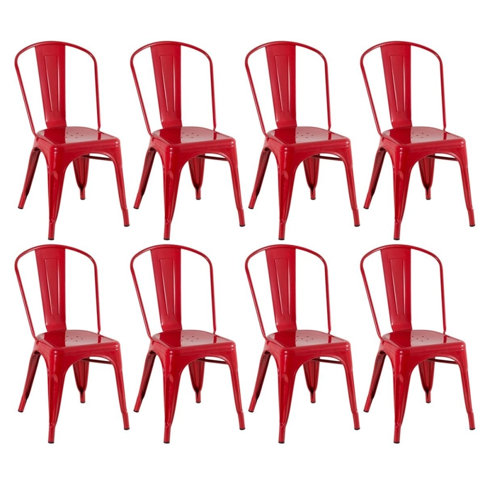 Kit 8 Cadeiras de jantar Iron Tolix com design industrial - Vermelho