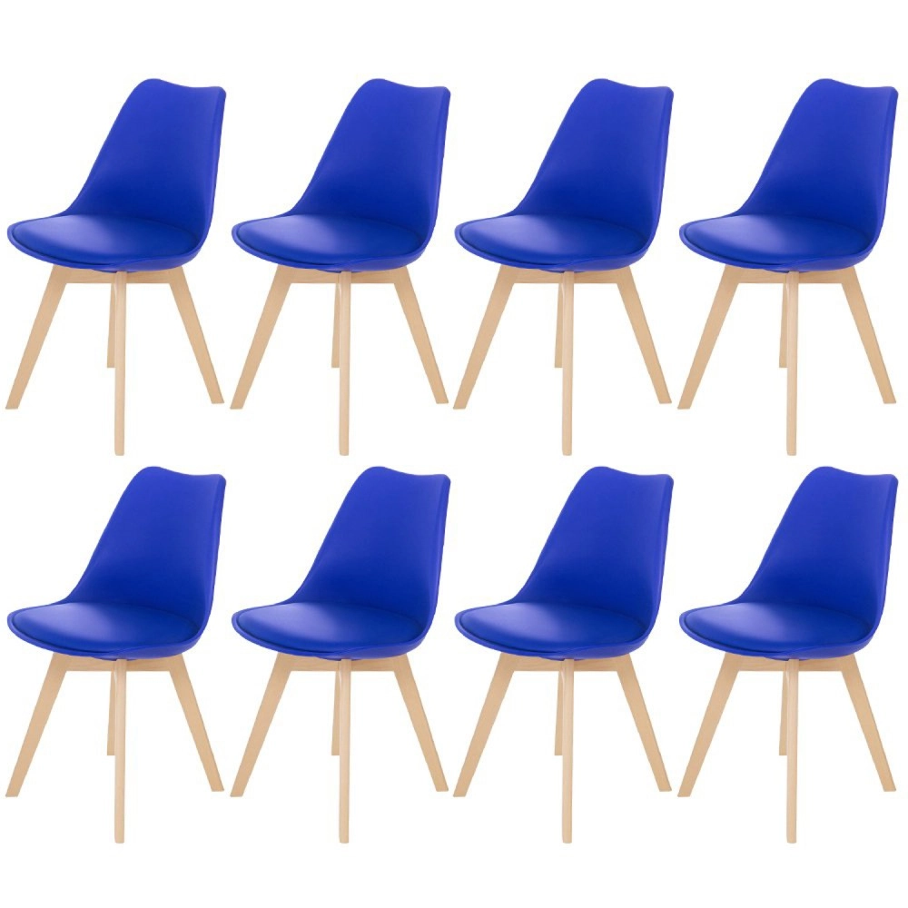 Kit 8 Cadeiras de jantar Leda com assento estofado e design moderno - Azul Bic