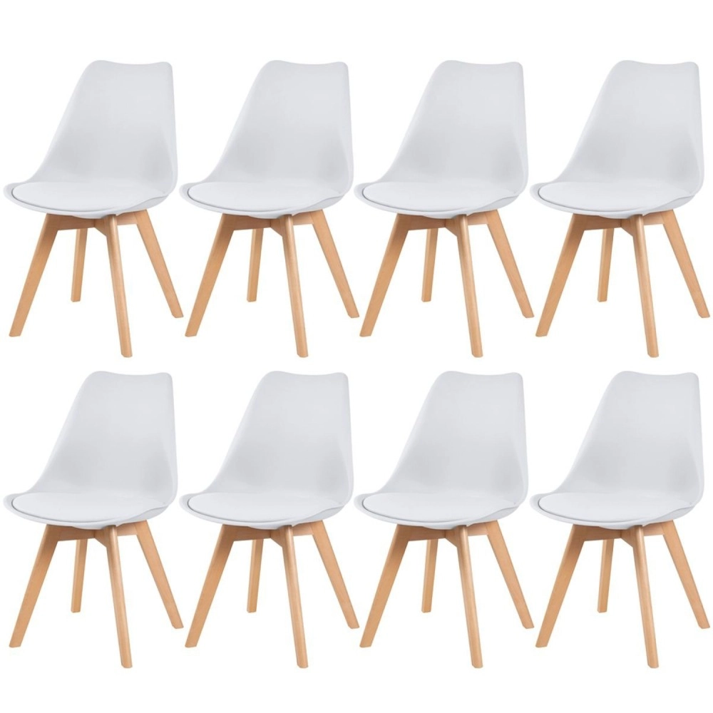 kit 8 Cadeiras de jantar Leda com assento estofado e design moderno - Branco